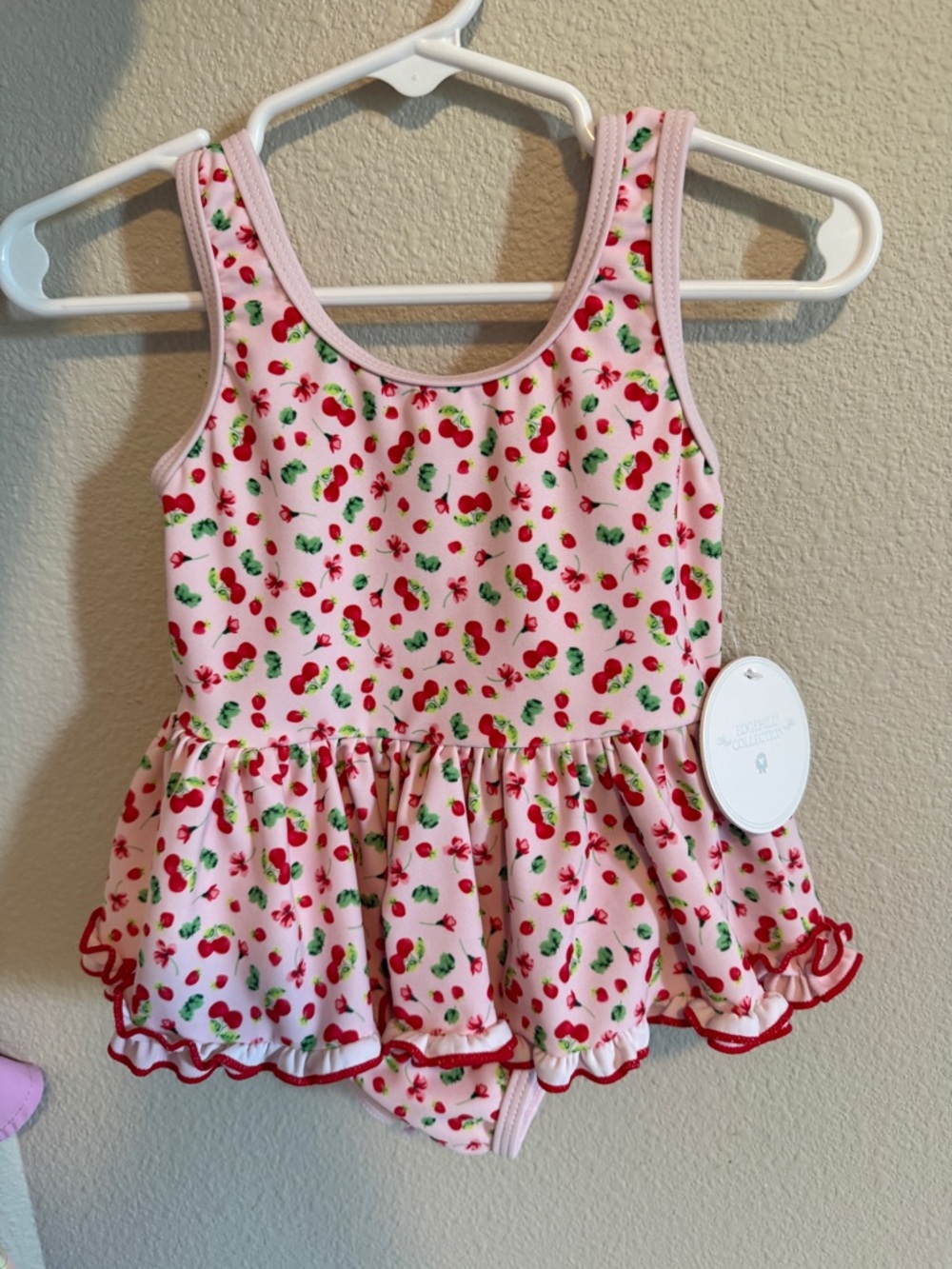 Edgehill Collection Pink Cherry & Strawberry Print Sundress with Red Trim